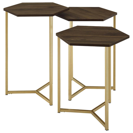 Hex Nesting Tables, Set Of 3 - Faux White Marble / Gold